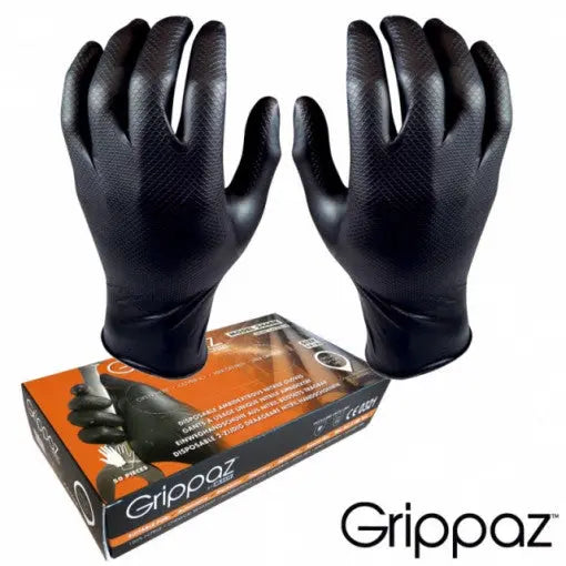 Nitrile Gloves Textured Black very resistant, GRIPPAZ set 50 pcs KitBox
